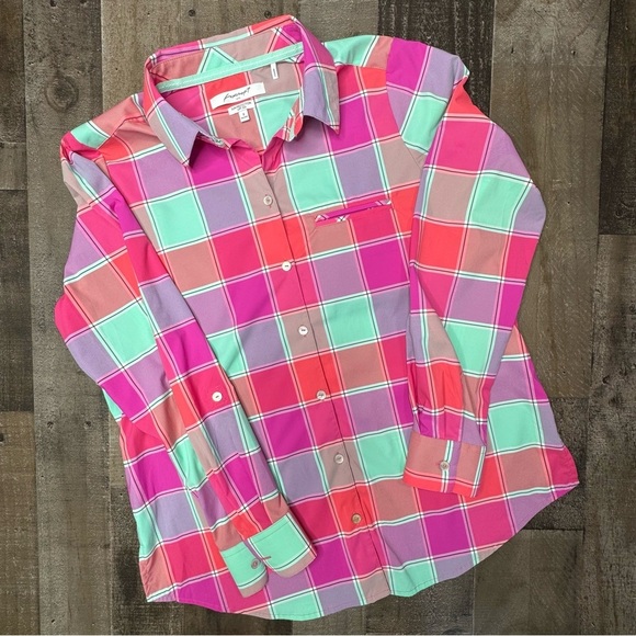 Foxcroft Pink and Green Button Down Shirt size 8 - Picture 1 of 13